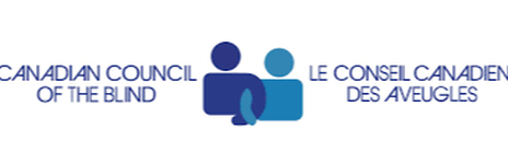 Logo image with text saying Canadian Council of the Blind in English and French.