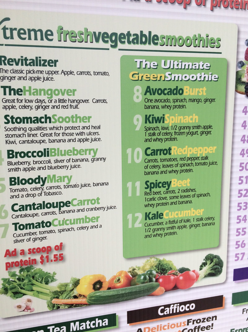 Picture of menu for smoothies